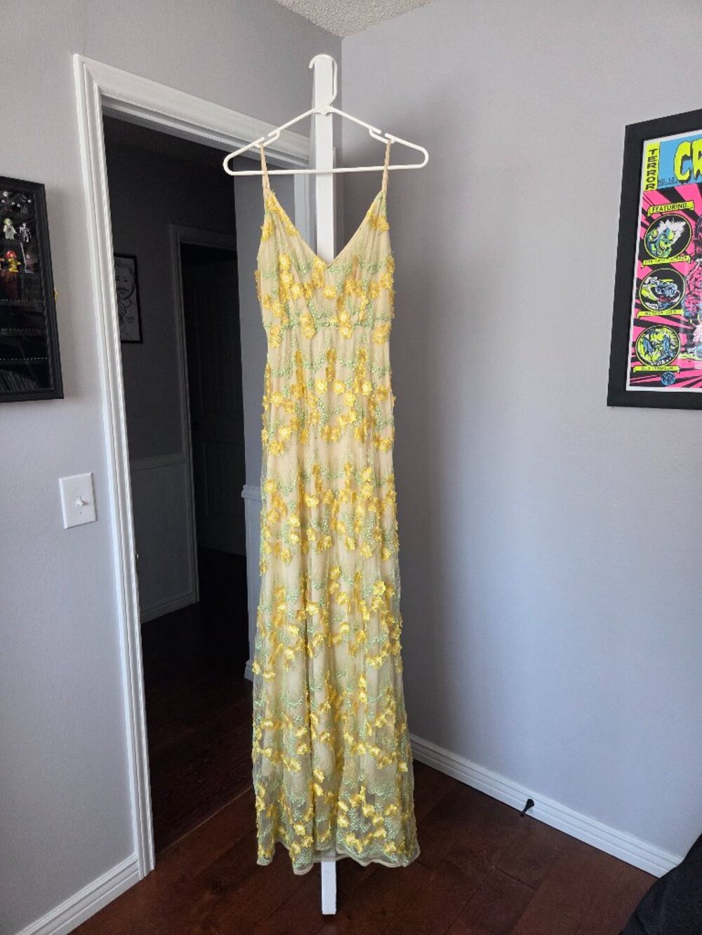 Yellow floral lace hippie dress